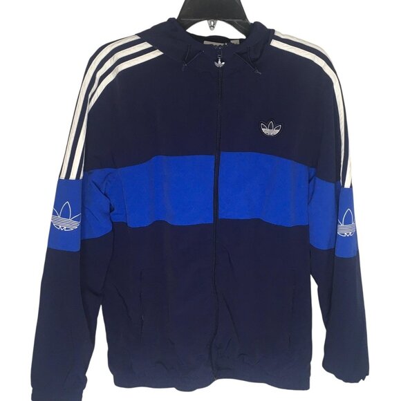 Adidas Jacket Mens Small Hooded Windbreaker Trefoil Three Stripes FM3858 - Picture 1 of 15